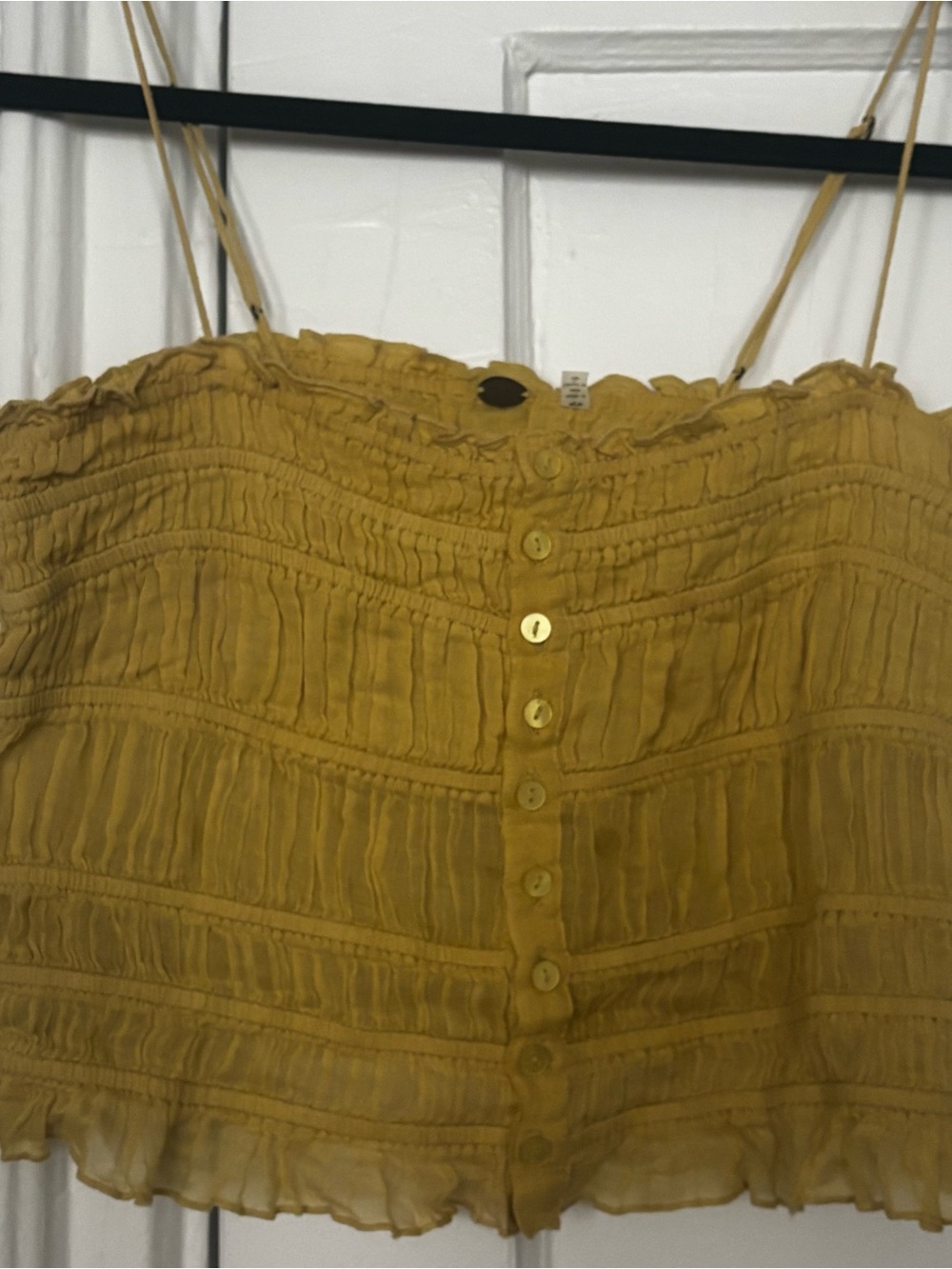 Cotton Button-Front Ruched Cami Tank Top